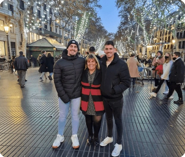 Three friends on a shopping street